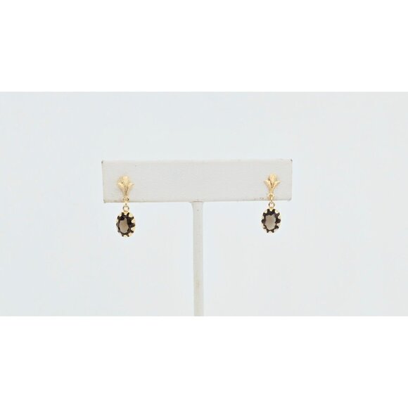 Beautiful 14K Solid Yellow Gold Dangle Drop Hanging Tourmaline Stud Earrings - Picture 5 of 10